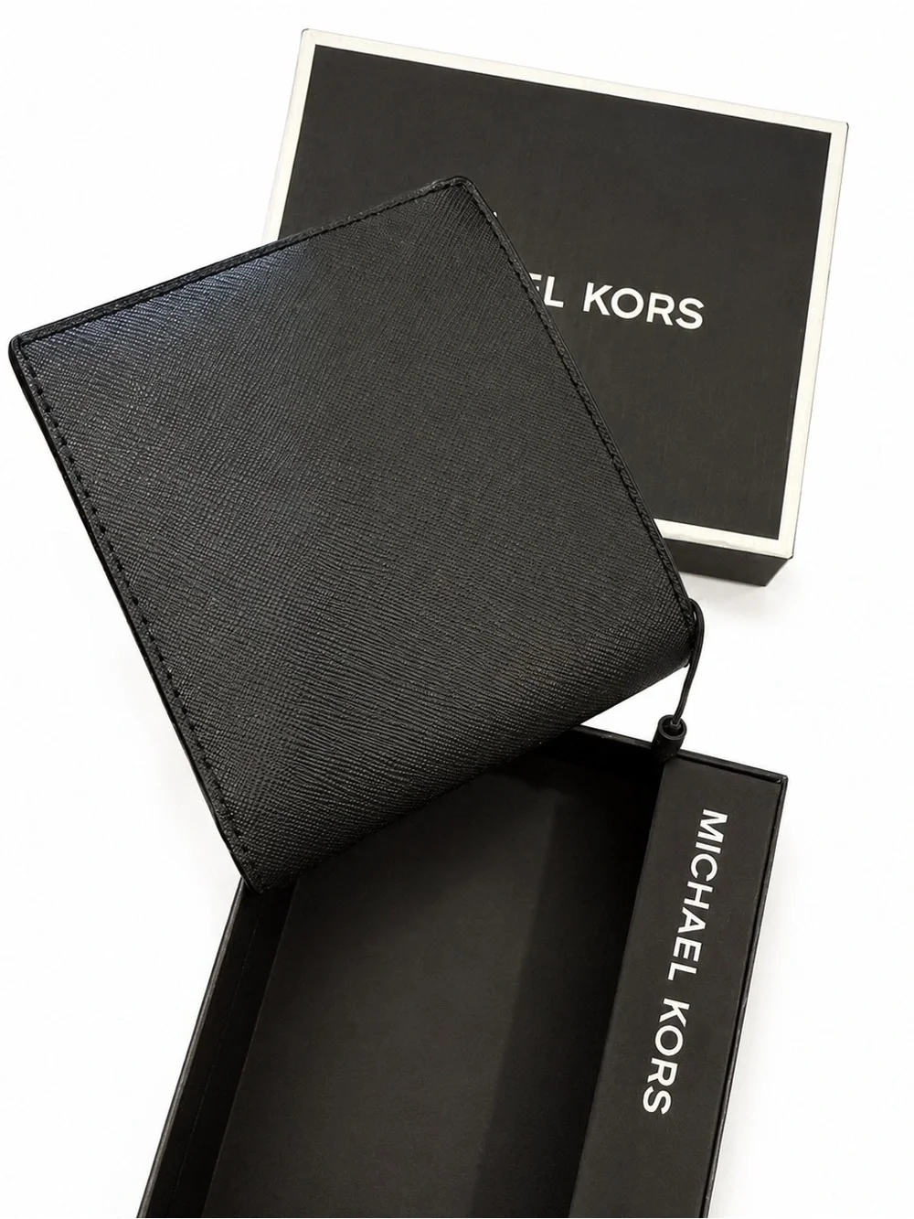 Michael Kors Black Saffiano Leather Bifold Wallet with Gold Logo